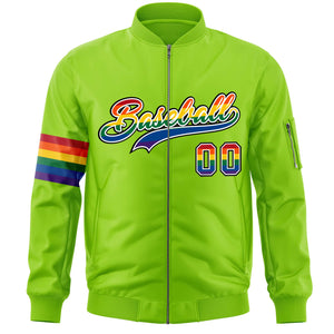 Custom Neon Green LGBT Rainbow For Pride Month Classic Style Letterman Bomber Jacket