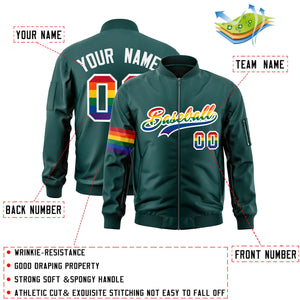 Custom Midnight Green LGBT Rainbow For Pride Month Classic Style Letterman Bomber Jacket