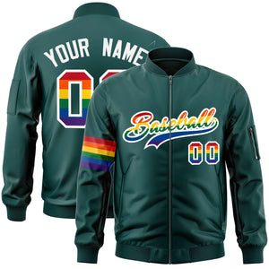 Custom Midnight Green LGBT Rainbow For Pride Month Classic Style Letterman Bomber Jacket