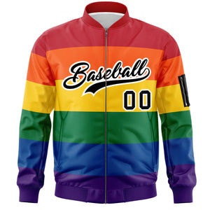 Custom LGBT Rainbow For Pride Month Full-Snap Color Block Letterman Bomber Jacket