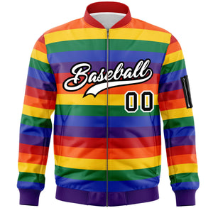 Custom LGBT Rainbow For Pride Month Full-Snap Color Block Letterman Bomber Jacket