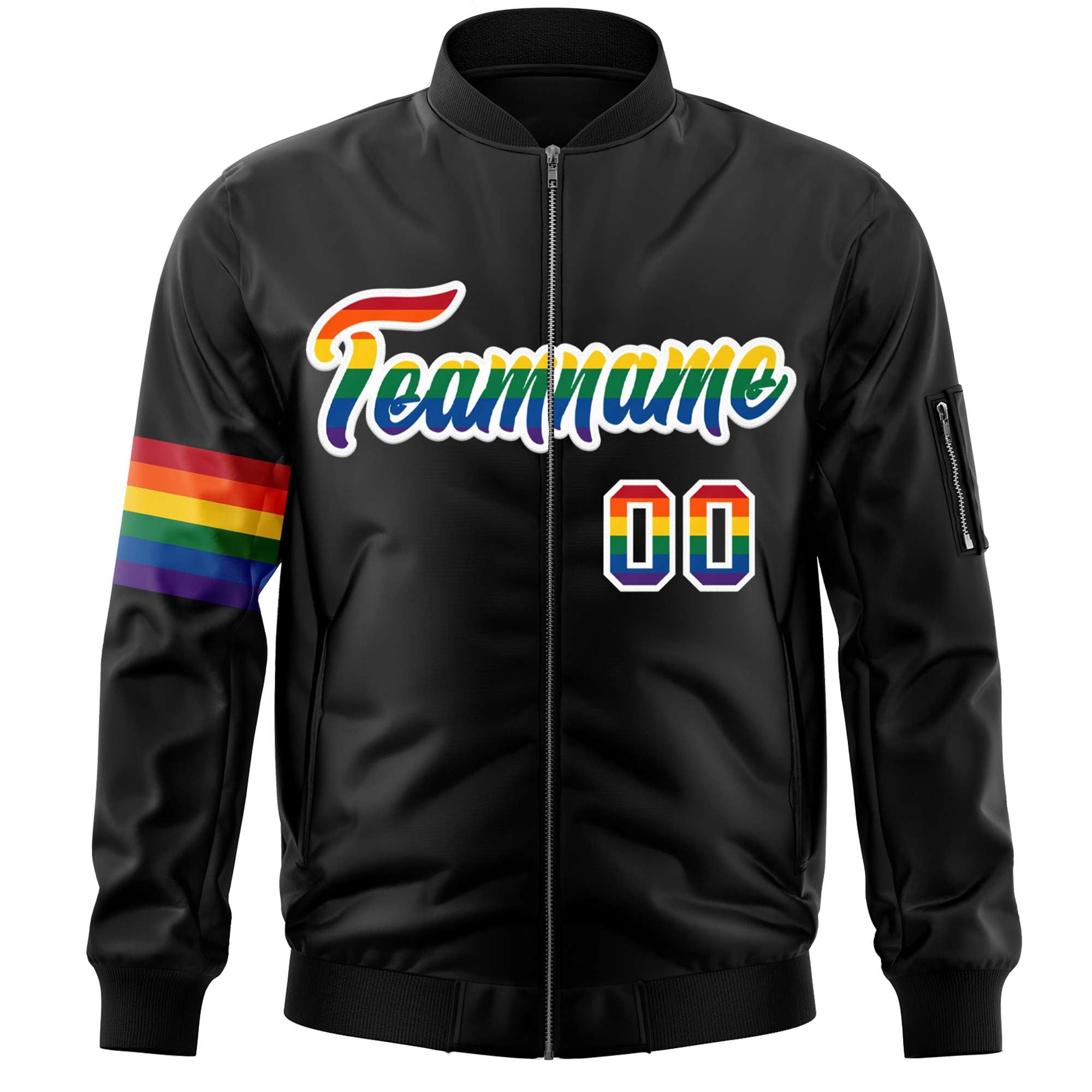 Custom Black LGBT Rainbow For Pride Month Classic Style Letterman Bomber Jacket