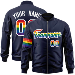 Custom Navy LGBT Rainbow For Pride Month Classic Style Letterman Bomber Jacket