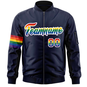 Custom Navy LGBT Rainbow For Pride Month Classic Style Letterman Bomber Jacket