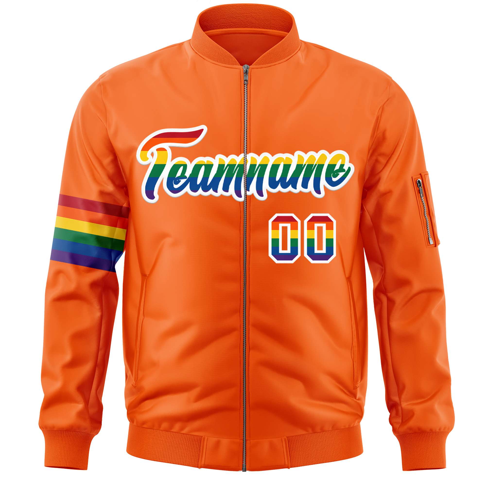 Custom Orange LGBT Rainbow For Pride Month Classic Style Letterman Bomber Jacket