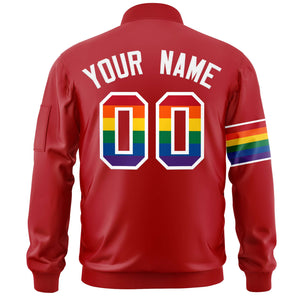 Custom Red LGBT Rainbow For Pride Month Classic Style Letterman Bomber Jacket