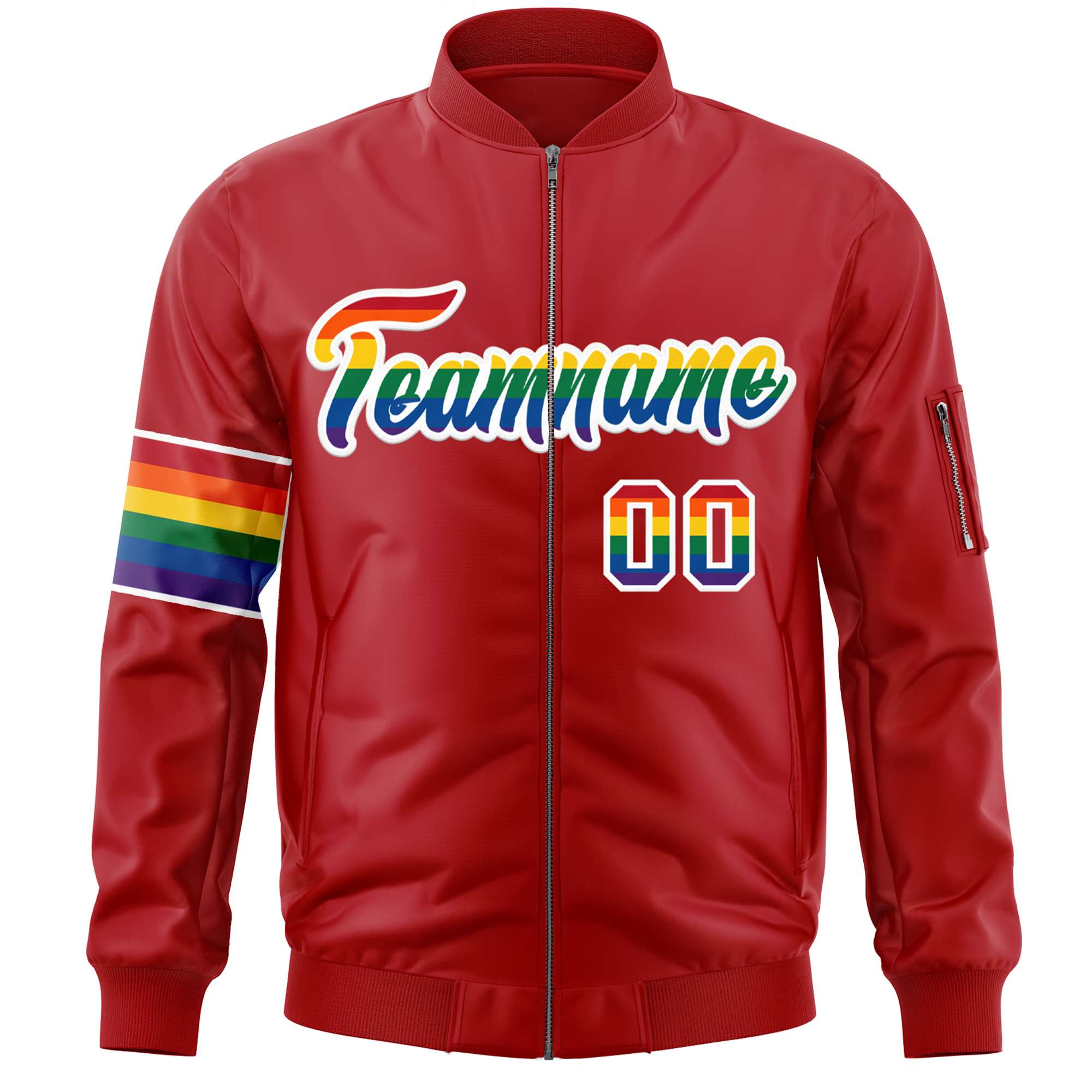 Custom Red LGBT Rainbow For Pride Month Classic Style Letterman Bomber Jacket