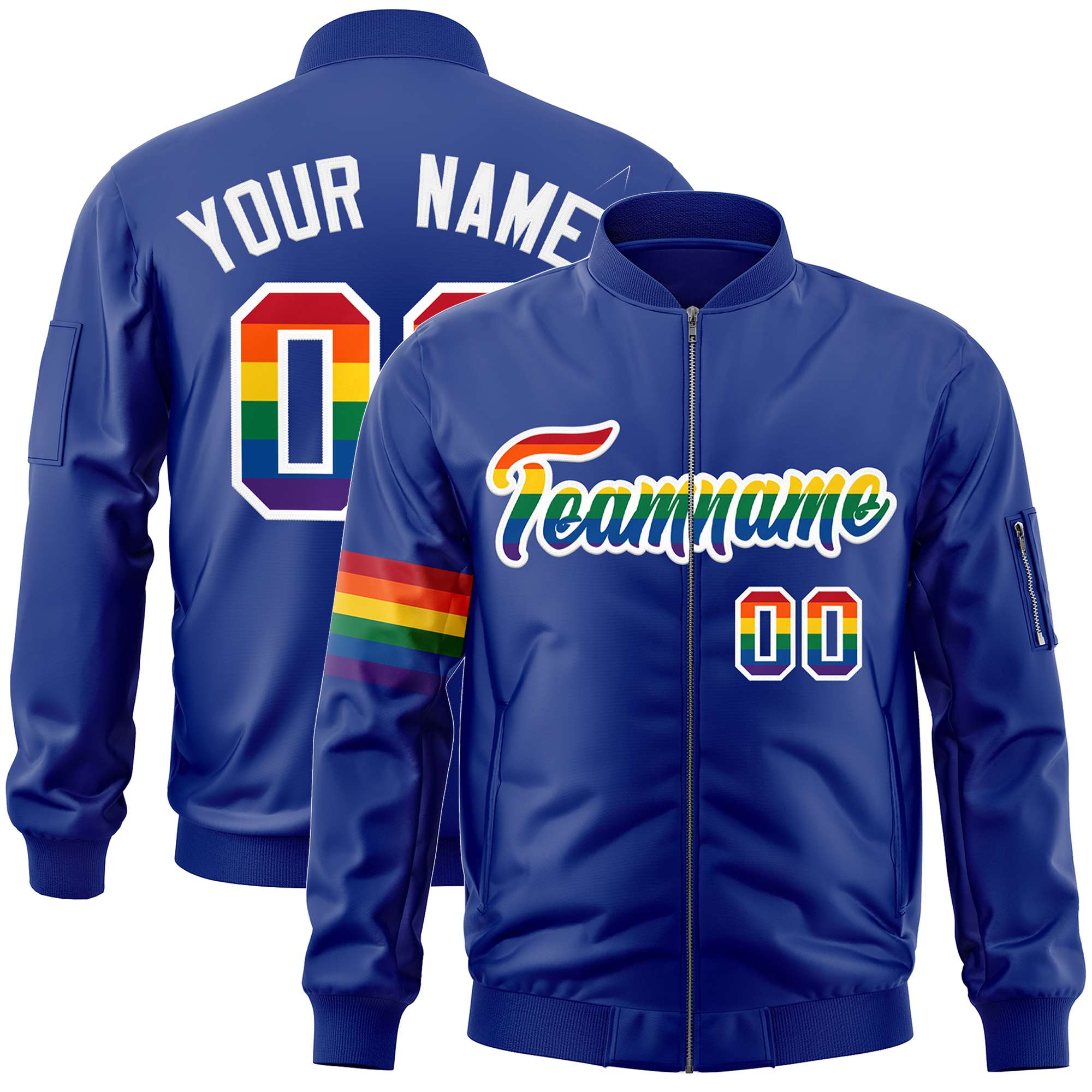 Custom Royal LGBT Rainbow For Pride Month Classic Style Letterman Bomber Jacket