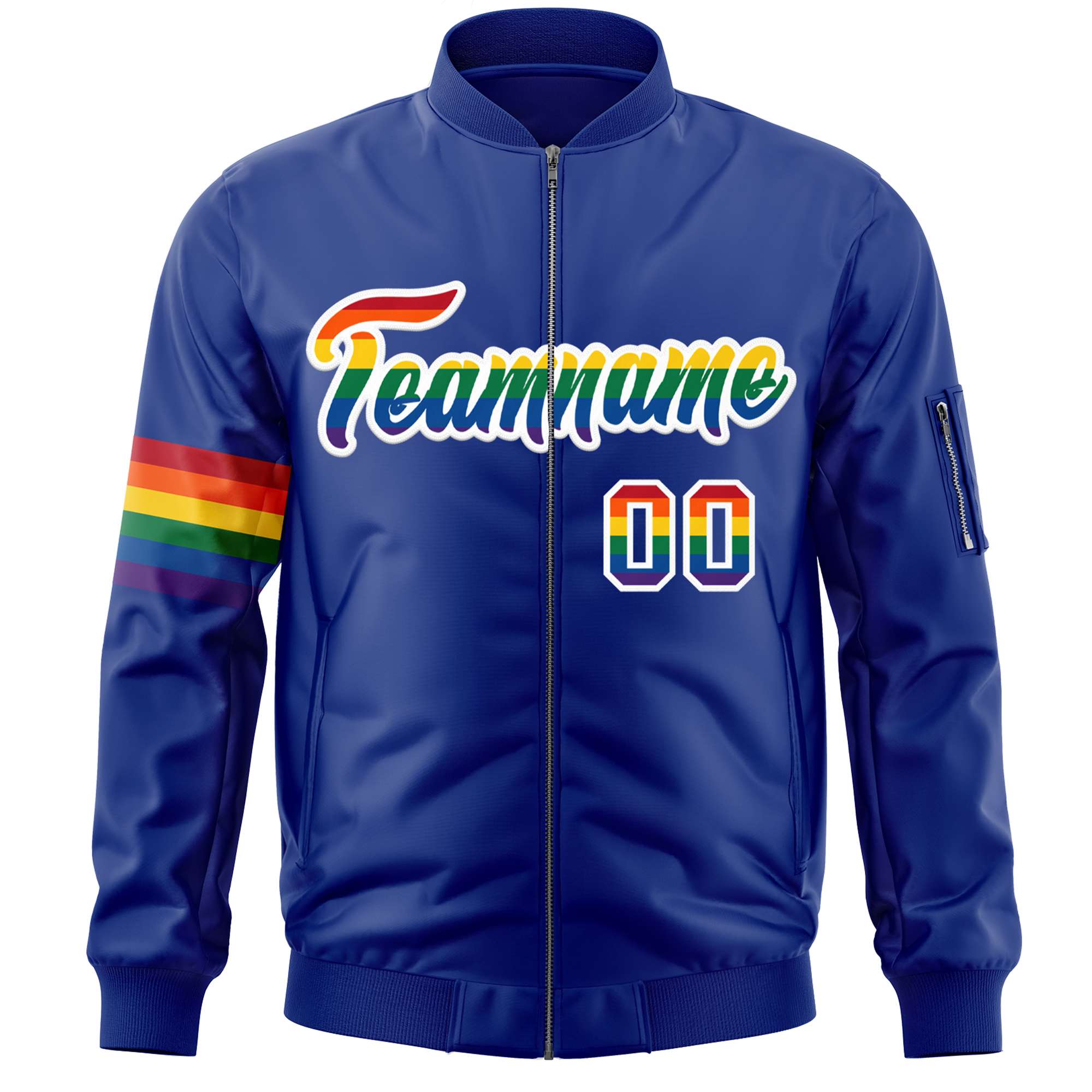 Custom Royal LGBT Rainbow For Pride Month Classic Style Letterman Bomber Jacket