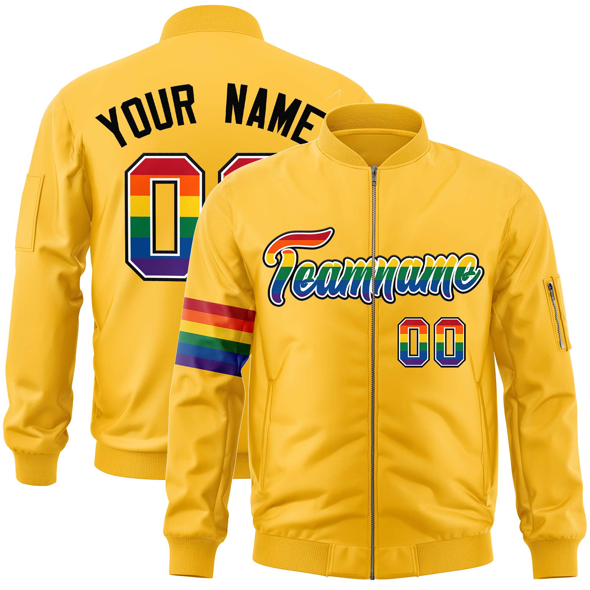 Custom Gold LGBT Rainbow For Pride Month Classic Style Letterman Bomber Jacket