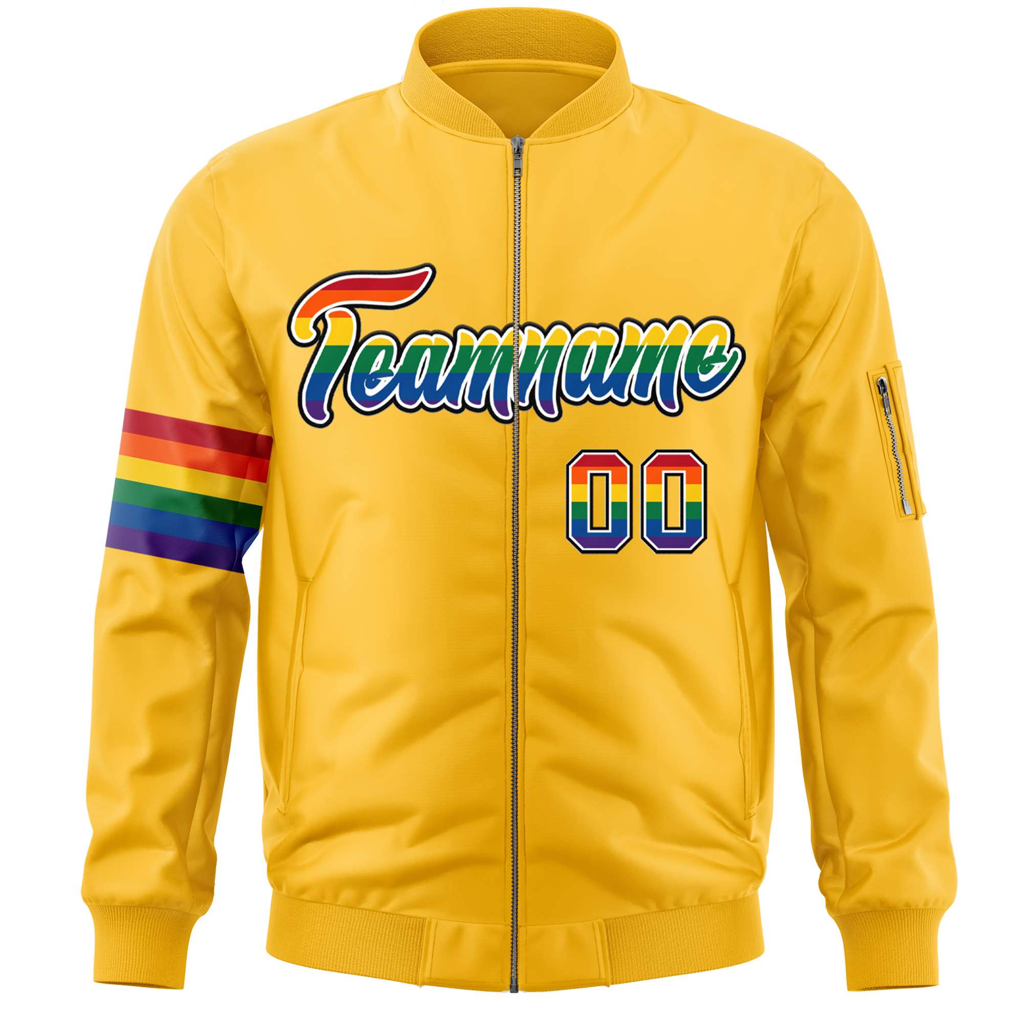 Custom Gold LGBT Rainbow For Pride Month Classic Style Letterman Bomber Jacket