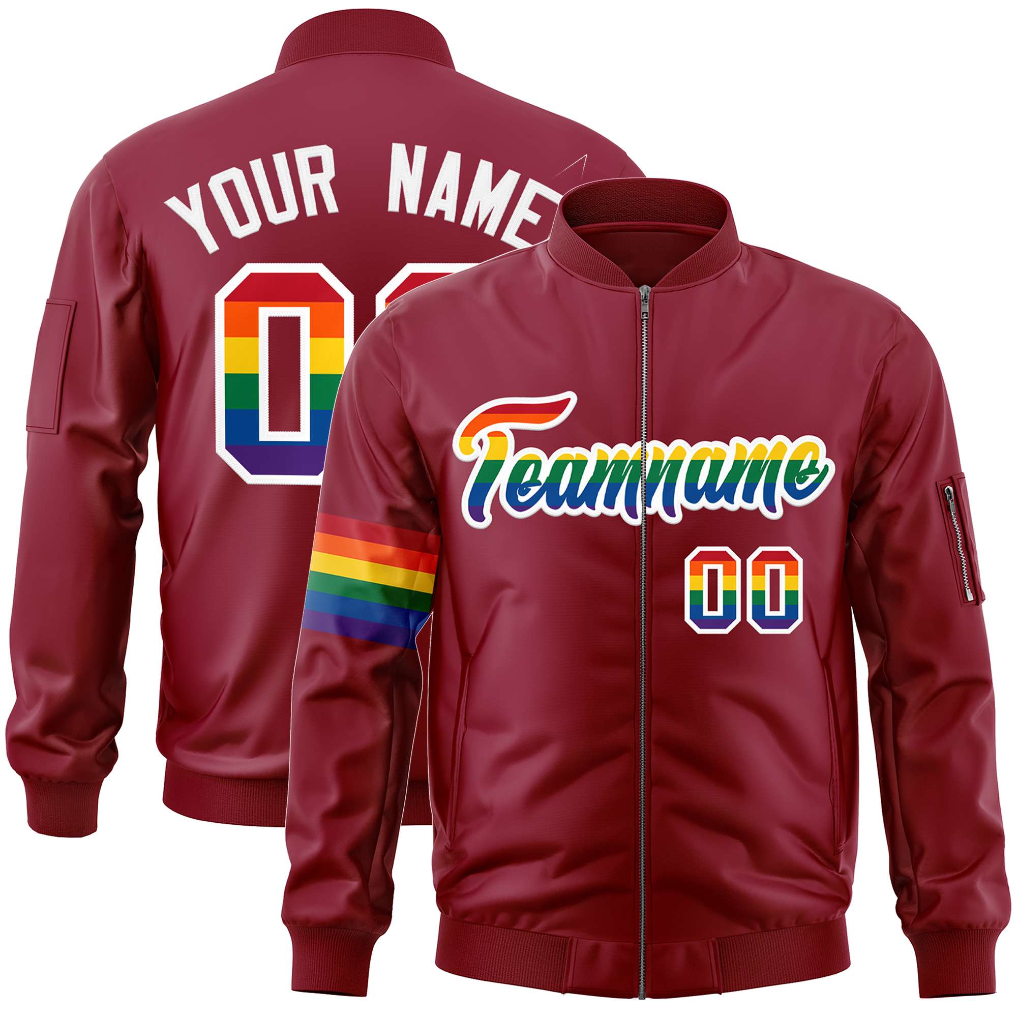 Custom Crimson LGBT Rainbow For Pride Month Classic Style Letterman Bomber Jacket