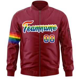 Custom Crimson LGBT Rainbow For Pride Month Classic Style Letterman Bomber Jacket