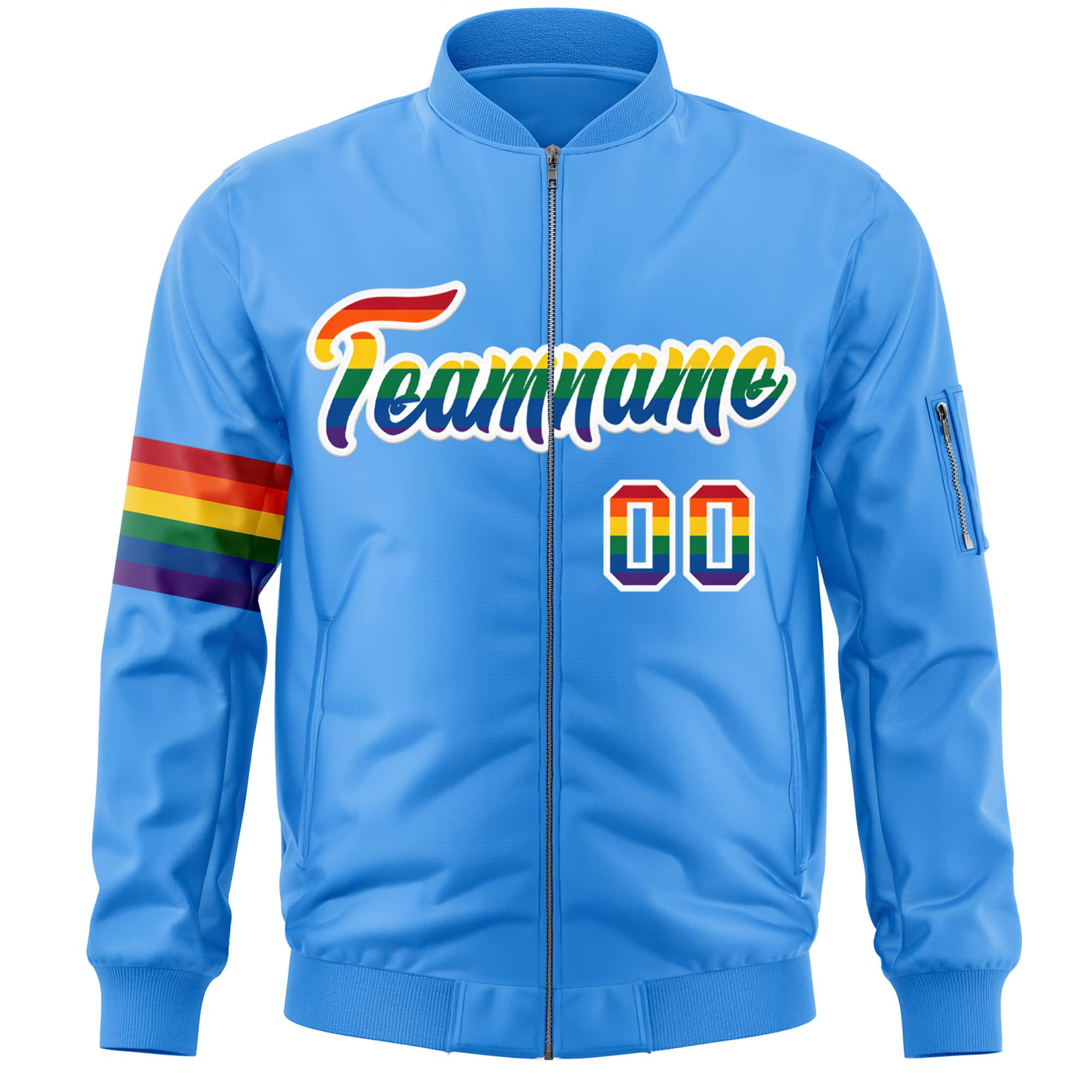 Custom Powder Blue LGBT Rainbow For Pride Month Classic Style Letterman Bomber Jacket