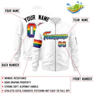 Custom White LGBT Rainbow For Pride Month Classic Style Letterman Bomber Jacket