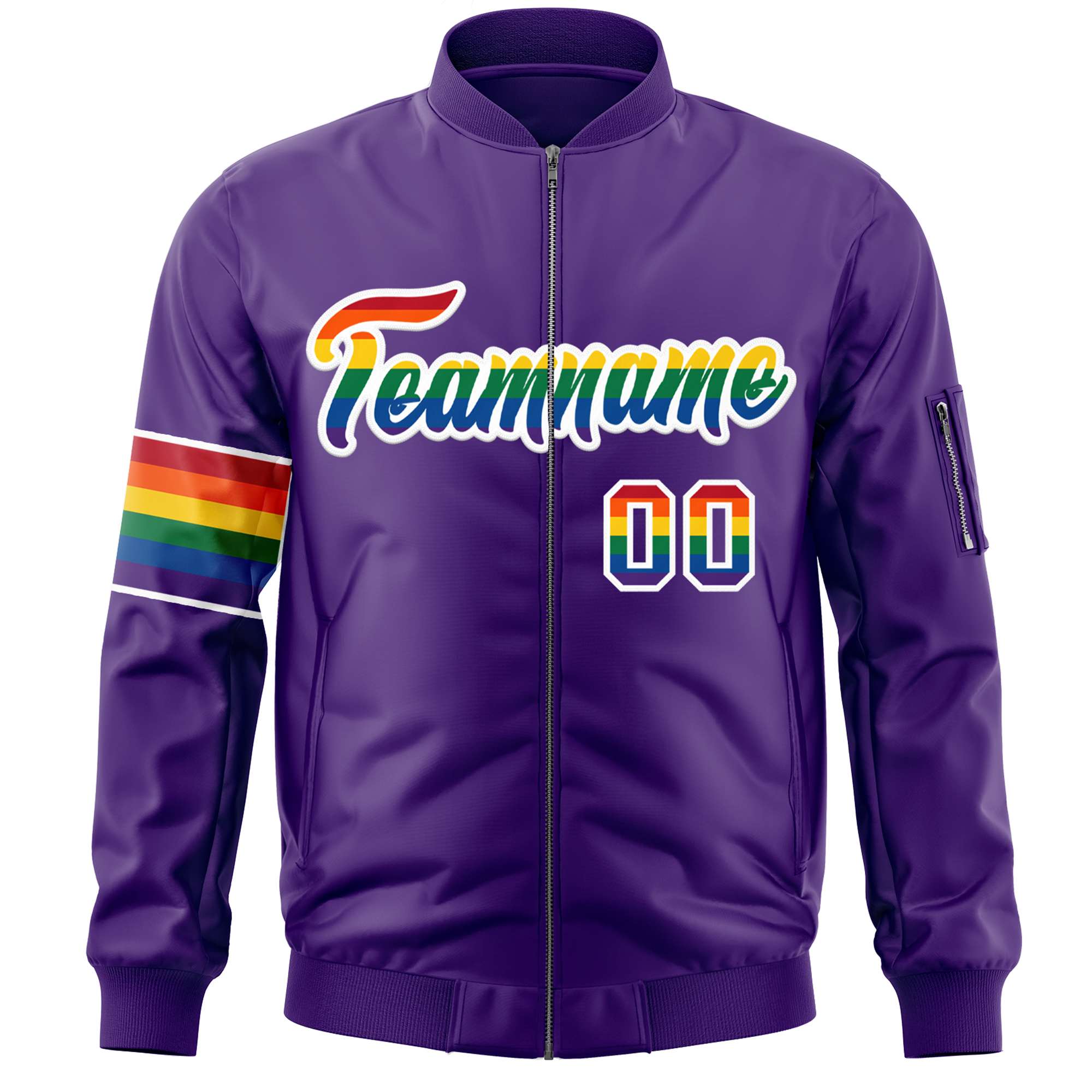 Custom Purple LGBT Rainbow For Pride Month Classic Style Letterman Bomber Jacket