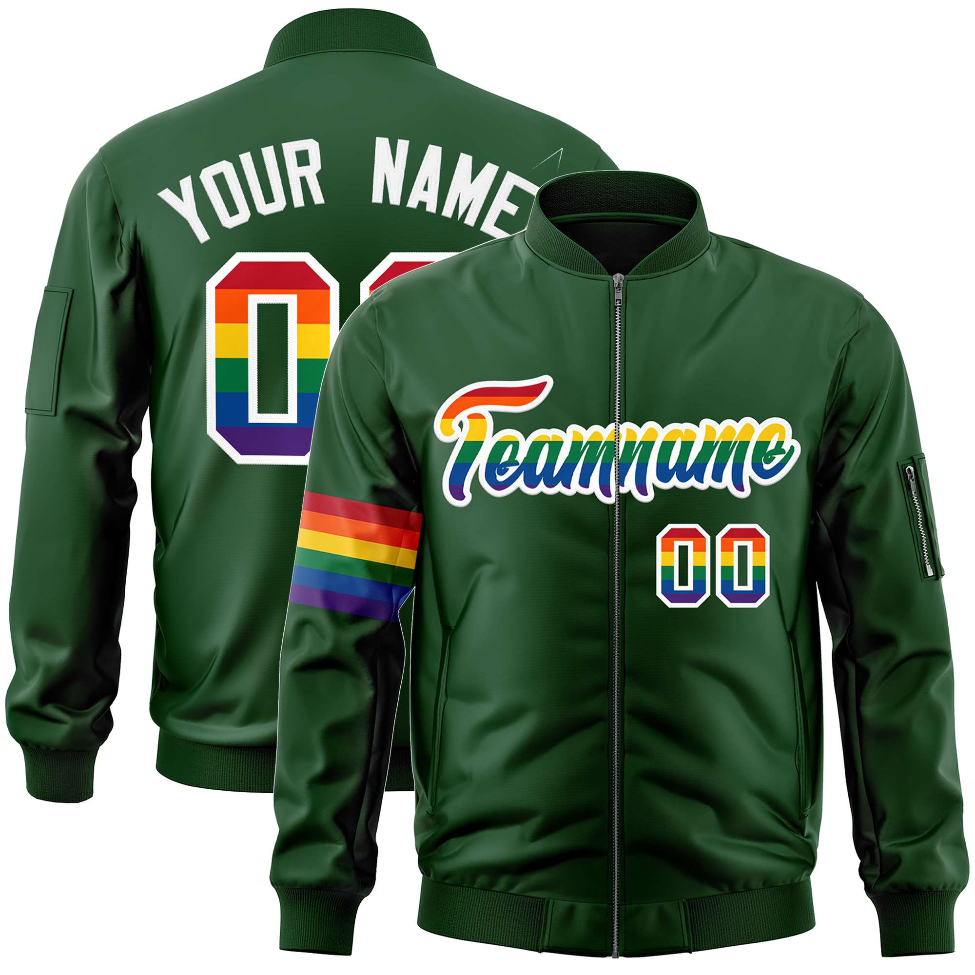 Custom Green LGBT Rainbow For Pride Month Classic Style Letterman Bomber Jacket