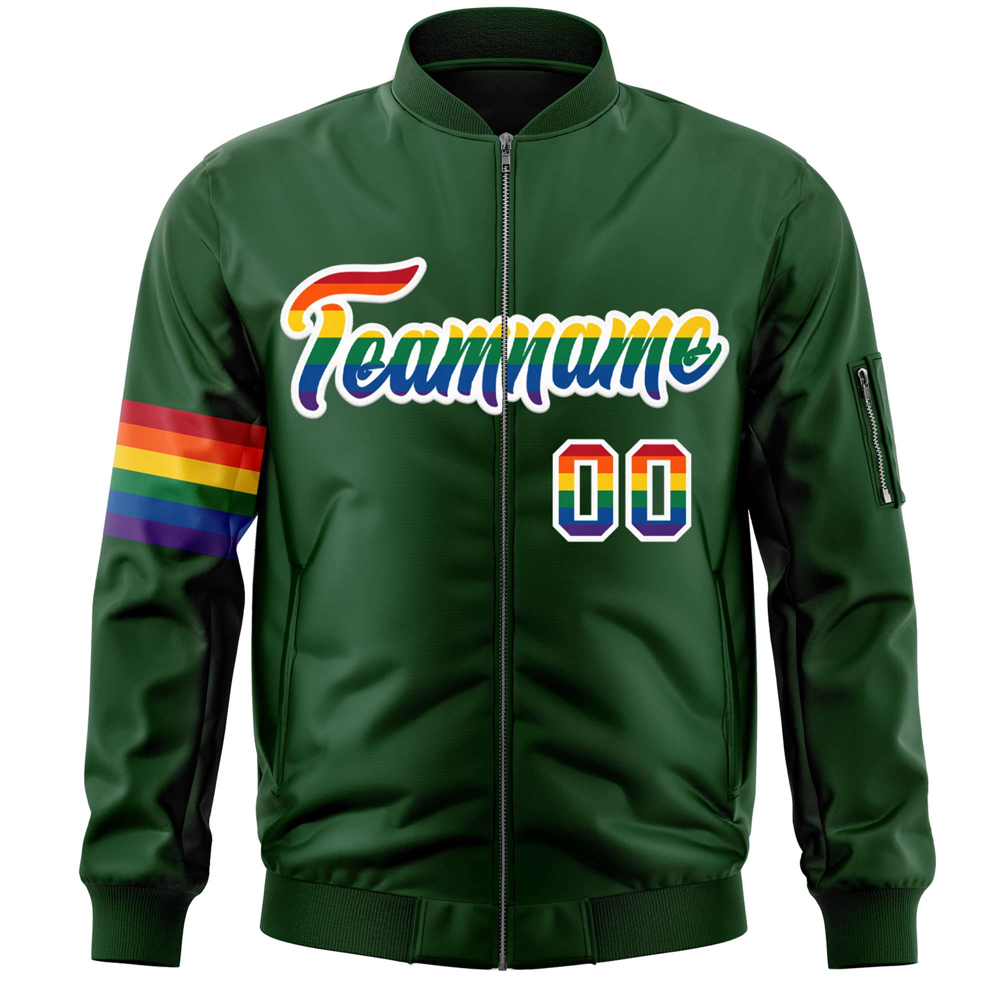 Custom Green LGBT Rainbow For Pride Month Classic Style Letterman Bomber Jacket