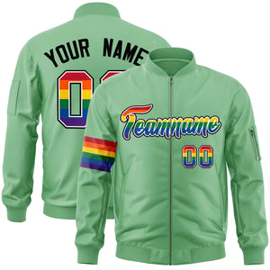 Custom Light Green LGBT Rainbow For Pride Month Classic Style Letterman Bomber Jacket