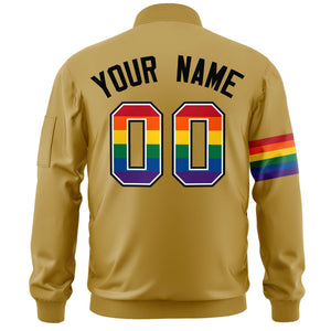 Custom Old Gold LGBT Rainbow For Pride Month Classic Style Letterman Bomber Jacket