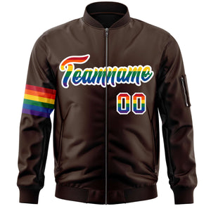 Custom Brown LGBT Rainbow For Pride Month Classic Style Letterman Bomber Jacket