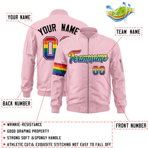 Custom Light Pink LGBT Rainbow For Pride Month Classic Style Letterman Bomber Jacket