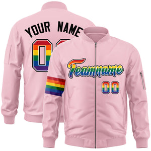 Custom Light Pink LGBT Rainbow For Pride Month Classic Style Letterman Bomber Jacket