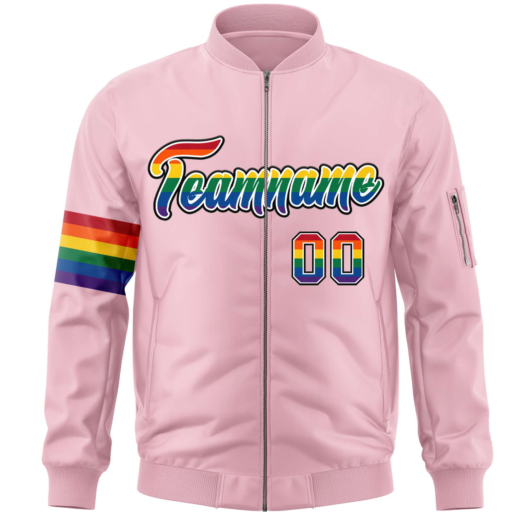 Custom Light Pink LGBT Rainbow For Pride Month Classic Style Letterman Bomber Jacket