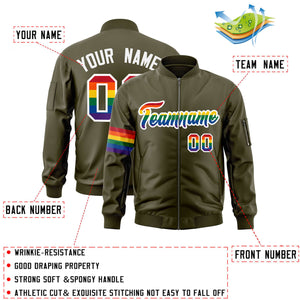 Custom Olive LGBT Rainbow For Pride Month Classic Style Letterman Bomber Jacket