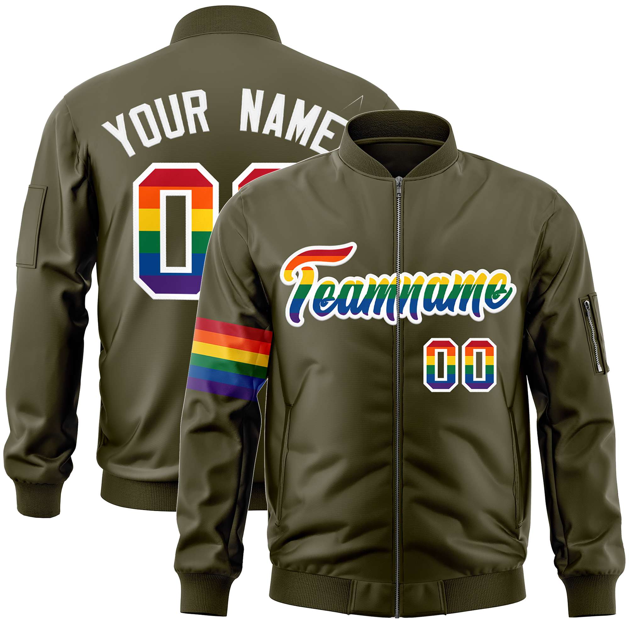 Custom Olive LGBT Rainbow For Pride Month Classic Style Letterman Bomber Jacket