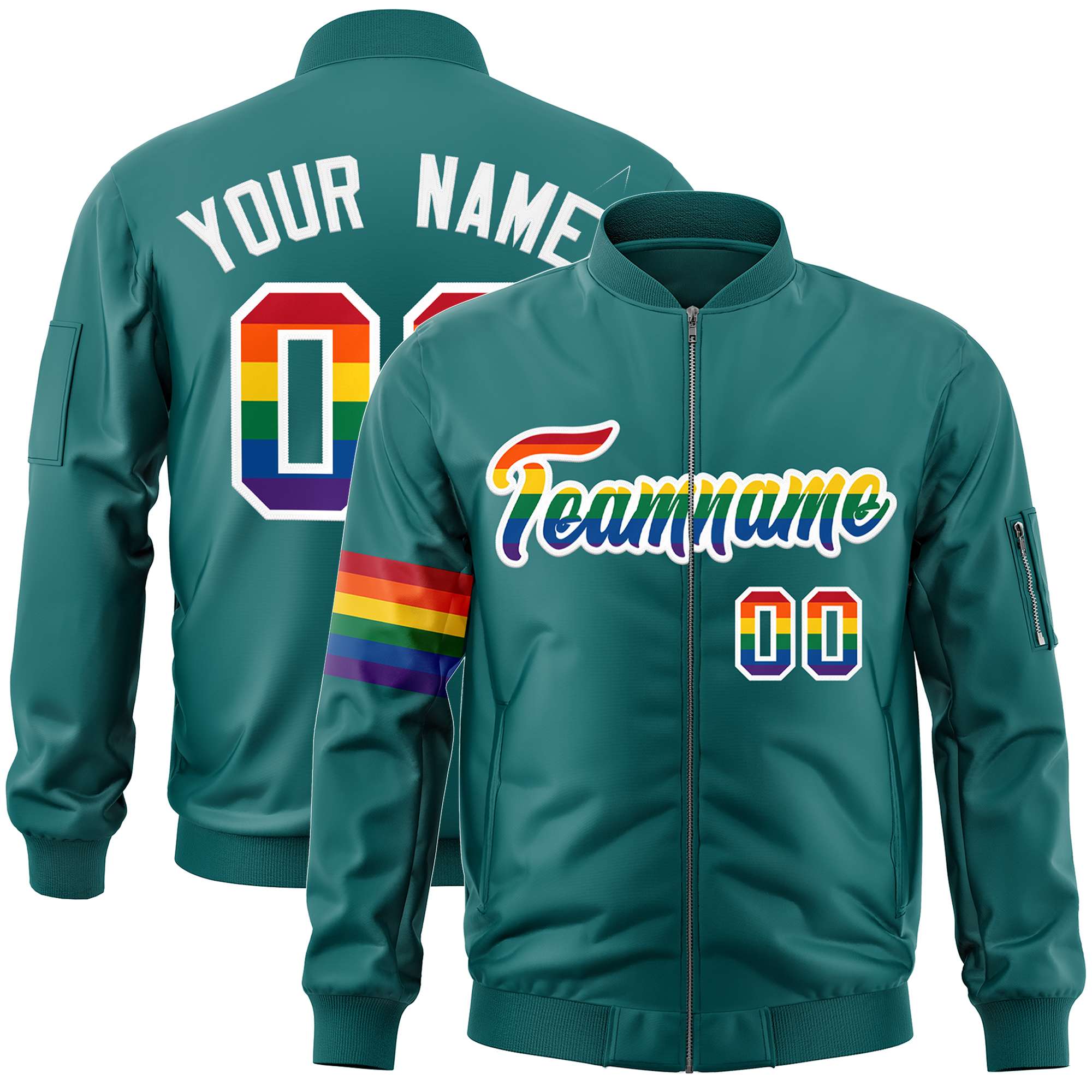 Custom Aqua LGBT Rainbow For Pride Month Classic Style Letterman Bomber Jacket