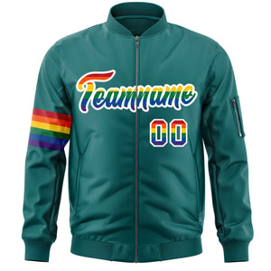 Custom Aqua LGBT Rainbow For Pride Month Classic Style Letterman Bomber Jacket