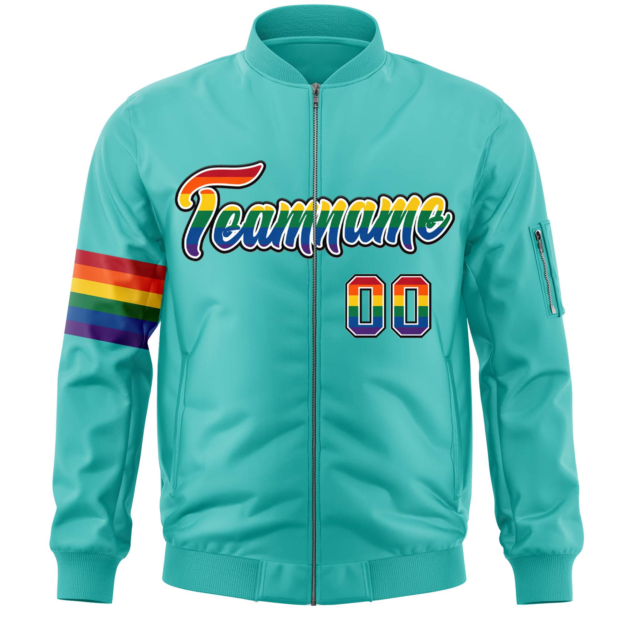 Custom Aqua LGBT Rainbow For Pride Month Classic Style Letterman Bomber Jacket