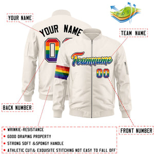 Custom Cream LGBT Rainbow For Pride Month Classic Style Letterman Bomber Jacket