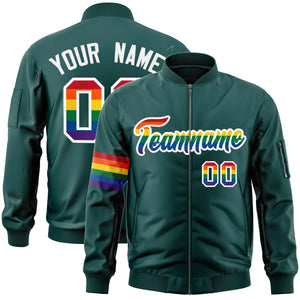 Custom Midnight Green LGBT Rainbow For Pride Month Classic Style Letterman Bomber Jacket