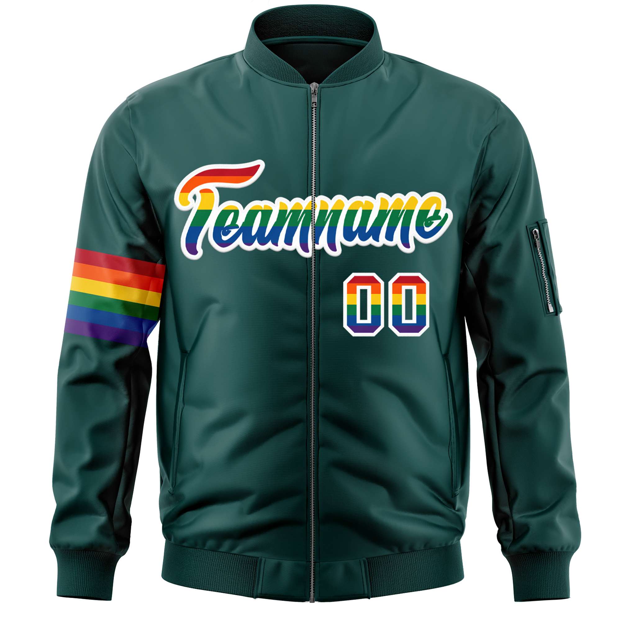 Custom Midnight Green LGBT Rainbow For Pride Month Classic Style Letterman Bomber Jacket