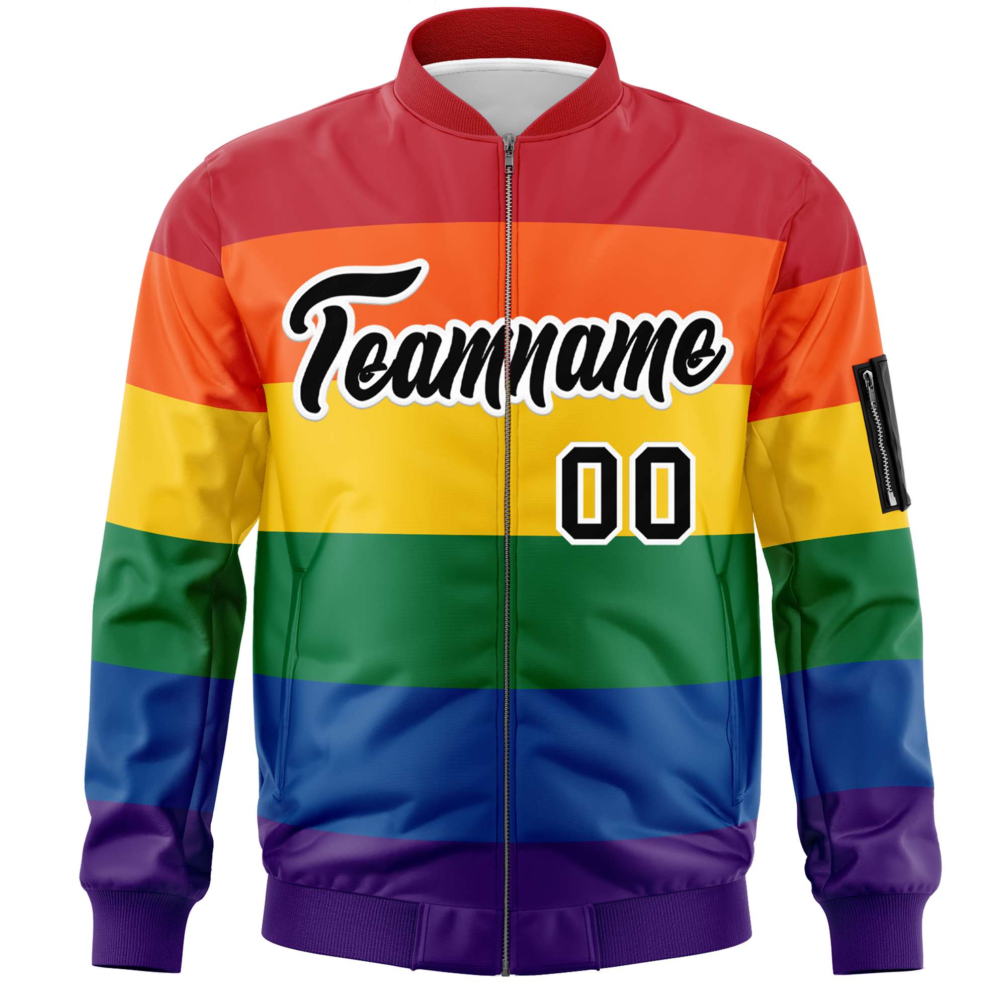 Custom LGBT Rainbow For Pride Month Full-Snap Color Block Letterman Bomber Jacket