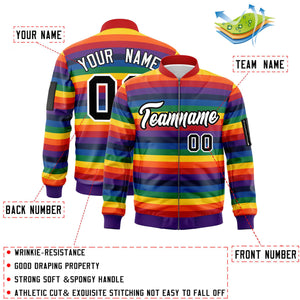Custom LGBT Rainbow For Pride Month Full-Snap Color Block Letterman Bomber Jacket