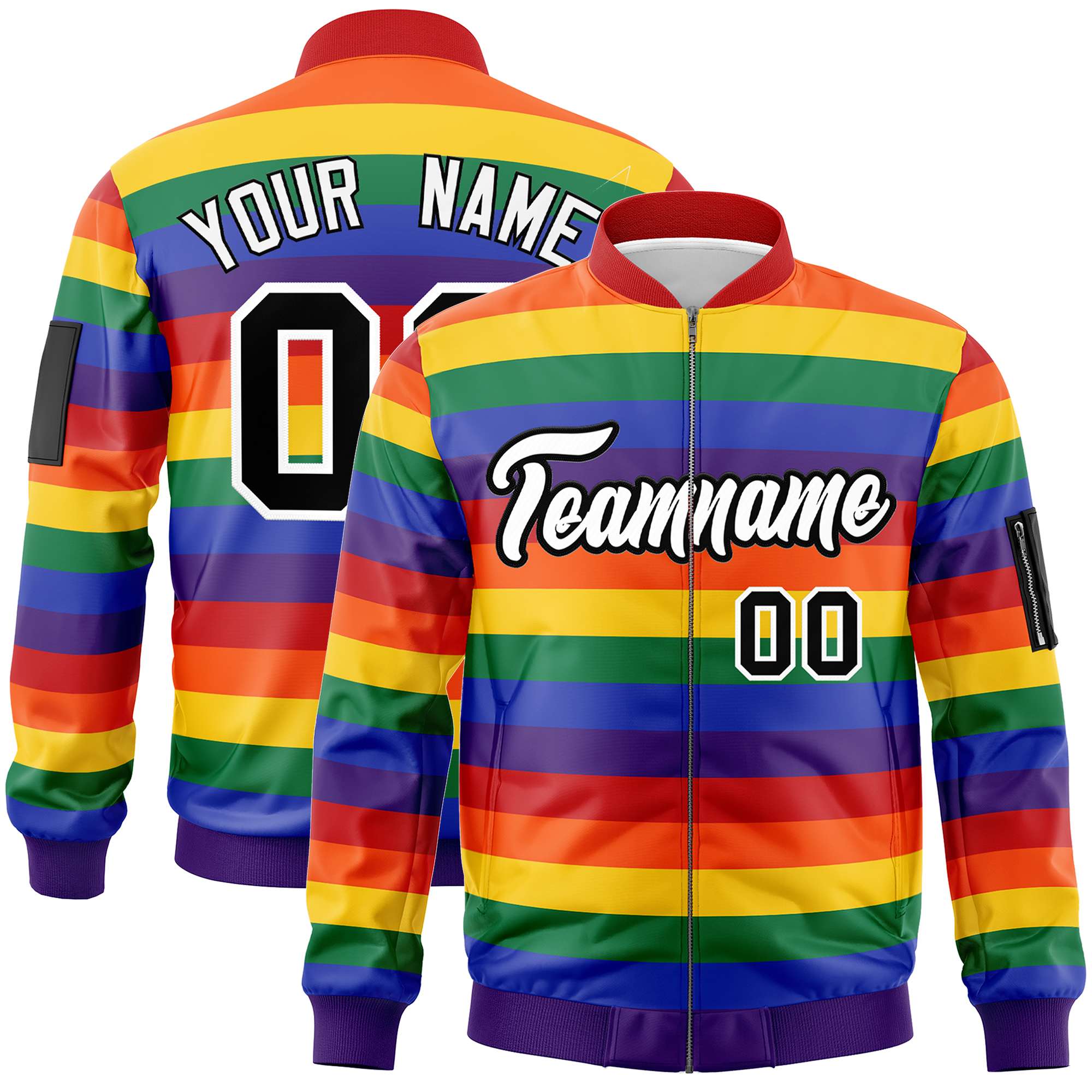 Custom LGBT Rainbow For Pride Month Full-Snap Color Block Letterman Bomber Jacket