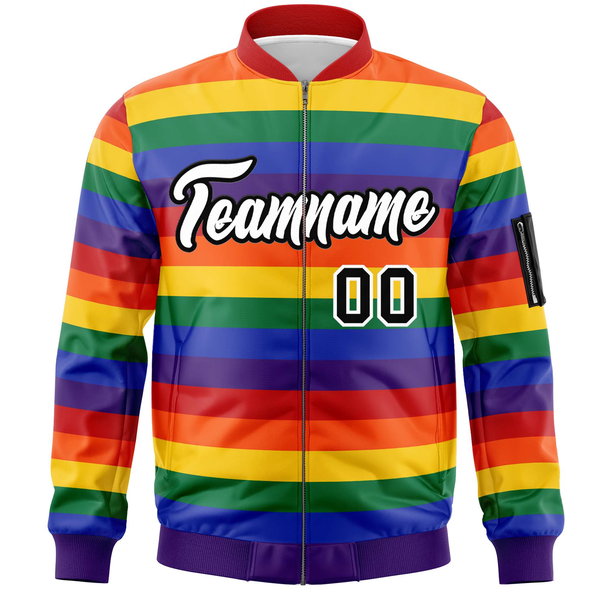 Custom LGBT Rainbow For Pride Month Full-Snap Color Block Letterman Bomber Jacket