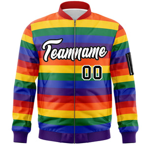 Custom LGBT Rainbow For Pride Month Full-Snap Color Block Letterman Bomber Jacket