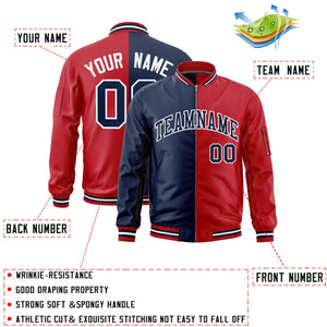 Custom Navy Red Split Varsity Full-Zip Two Tone Letterman Bomber Jacket