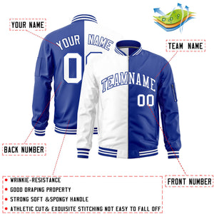 Custom White Royal Split Varsity Full-Zip Two Tone Letterman Bomber Jacket