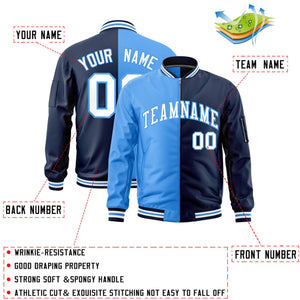 Custom Powder Blue Navy Split Varsity Full-Zip Two Tone Letterman Bomber Jacket