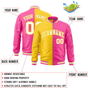 Custom Gold Pink Split Varsity Full-Zip Two Tone Letterman Bomber Jacket