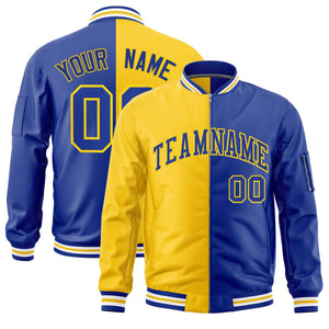 Custom Gold Royal Split Varsity Full-Zip Two Tone Letterman Bomber Jacket