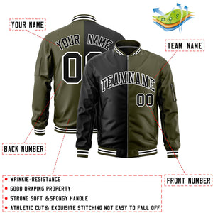 Custom Black Olive Split Varsity Full-Zip Two Tone Letterman Bomber Jacket