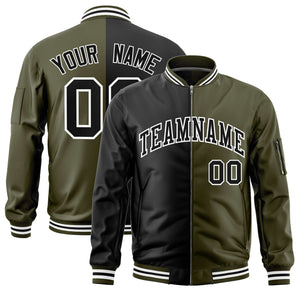 Custom Black Olive Split Varsity Full-Zip Two Tone Letterman Bomber Jacket