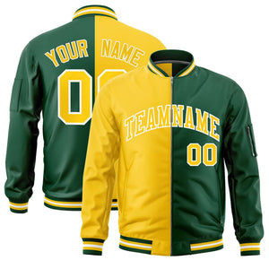 Custom Gold Green Split Varsity Full-Zip Two Tone Letterman Bomber Jacket