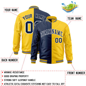 Custom Navy Gold Split Varsity Full-Zip Two Tone Letterman Bomber Jacket